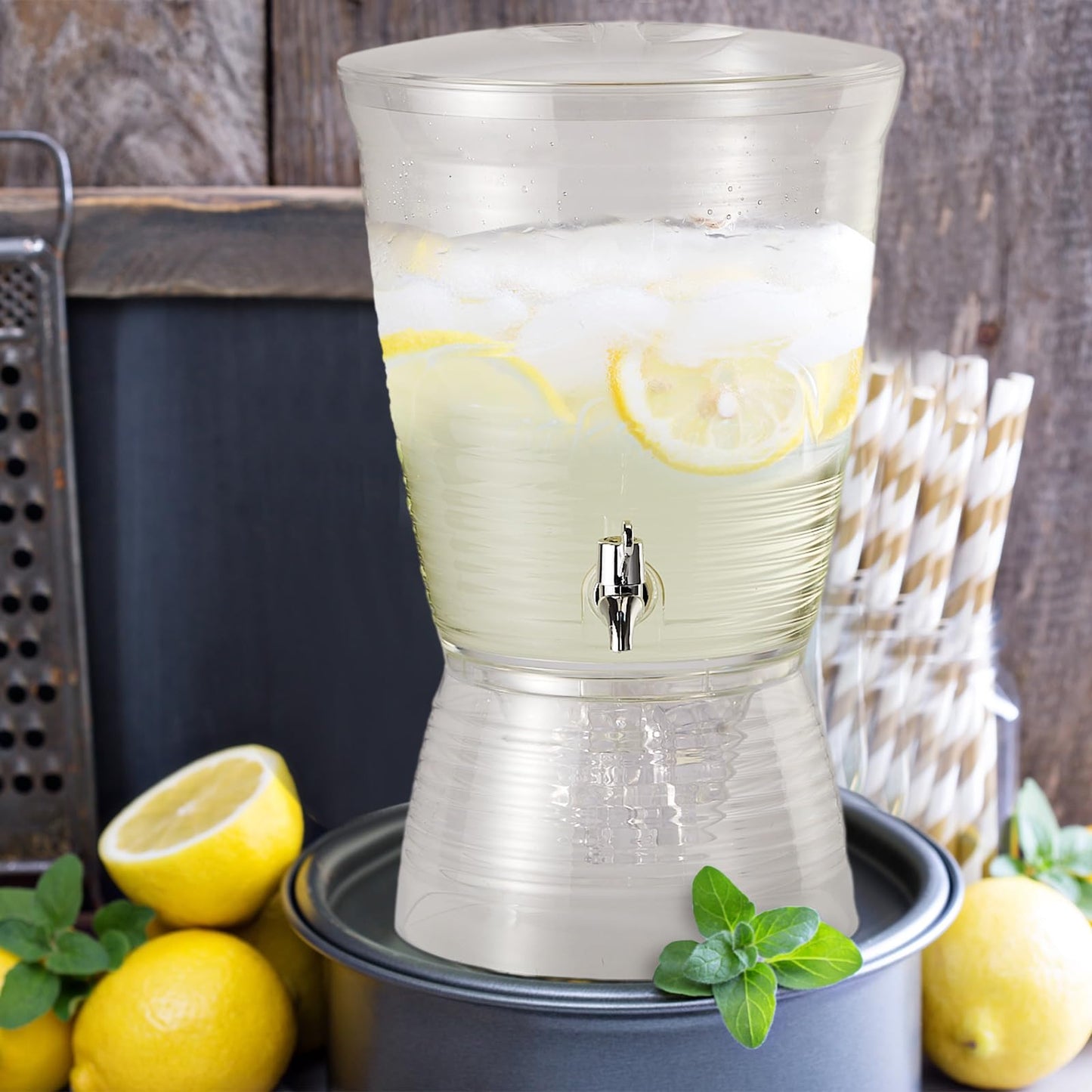 Tioncy 4 Pcs Acrylic Beverage Dispenser with Spigot 2.7 Gallon/ 10 l Clear Drink Water Dispenser Countertop with Detachable Base Iced Juice Container Unbreakable for Wedding Party