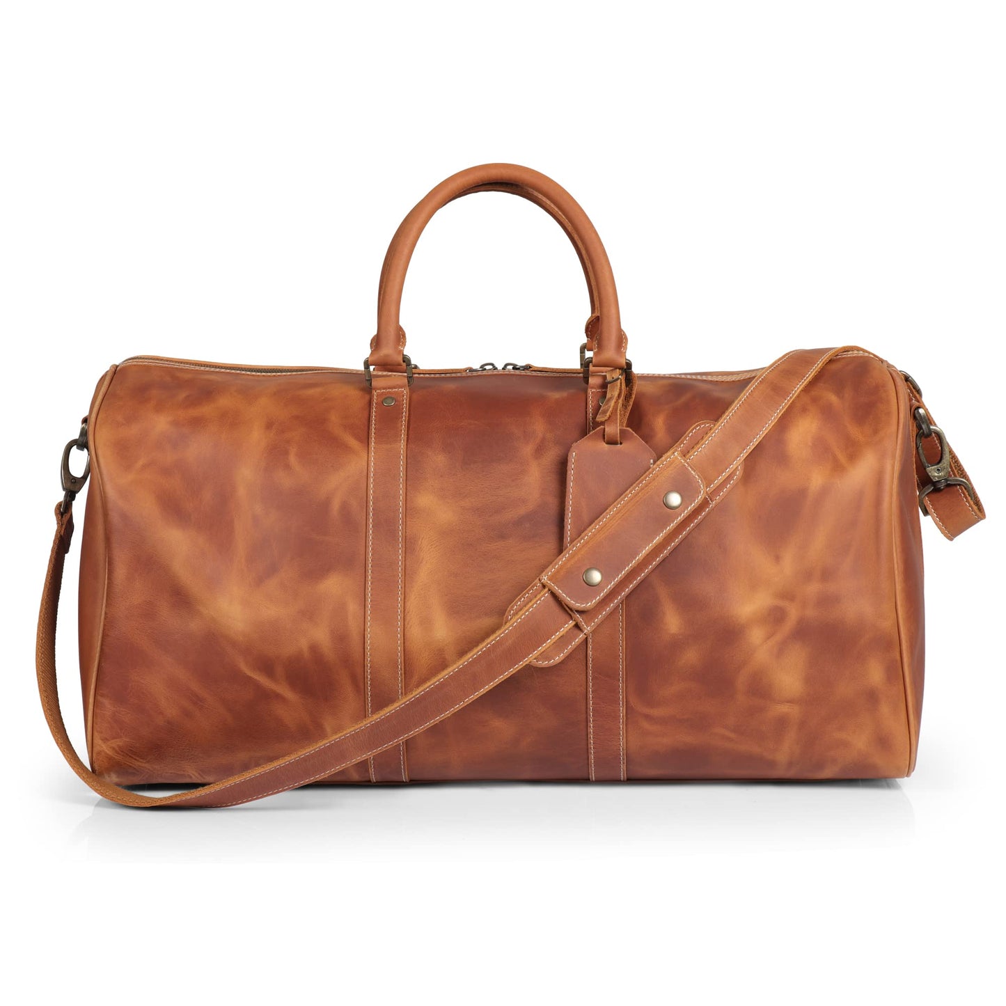 Londo Genuine Top Grain Leather Duffle Bag - Vintage Retro Travel Bag Overnight Weekender Bag Carry on Luggage Bag with Adjustable Shoulder Strap & Interior Pocket - Stylish Gym Bag for Men & Women