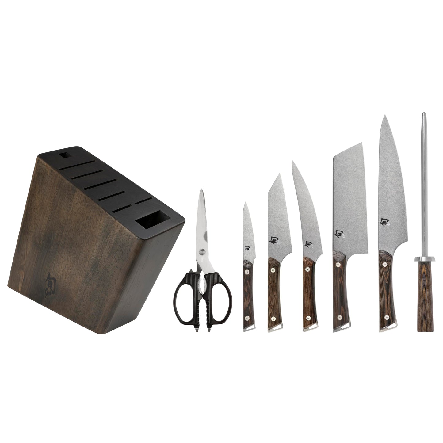 Shun Kanso 8 Piece Block Set, Includes 8" Chef's, 3.5" Paring, 7" Utility, 6.25" Boning Fillet Knife & More, Handcrafted Japanese Knife Set, AUS10A Stainless Steel Blades, Tagayasan Wood Handles