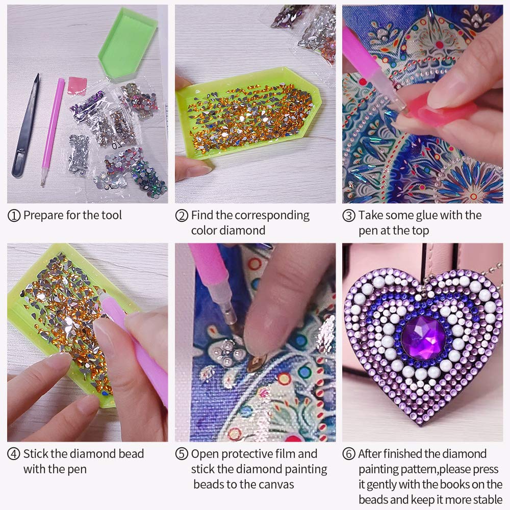 HXYQMMY 5PCS Diamond Painting Keychain -Diamond Art Kits for Adult Paint with Diamonds by Numbers Love Heart Pendant Diamond Art Keychains Crat