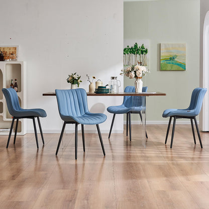 YOUNUOKE Mid-Century Modern Dining Chairs Set of 2, Blue PU Leather Upholstered Kitchen Chairs with Black Metal Legs, Armless Accent Chair for Dining Room, Guest Reception Room