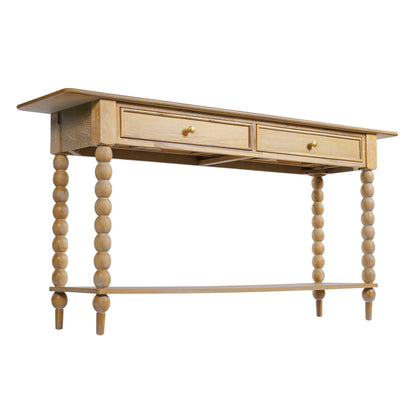 Christopher Knight Home Zeka Narrow Console Table with Storage, Wood Entryway Table with 2 Drawers and 1 Bottom Shelf, Retro Display Table with Unique Spherical Legs for Hallway, Living Room, Natural