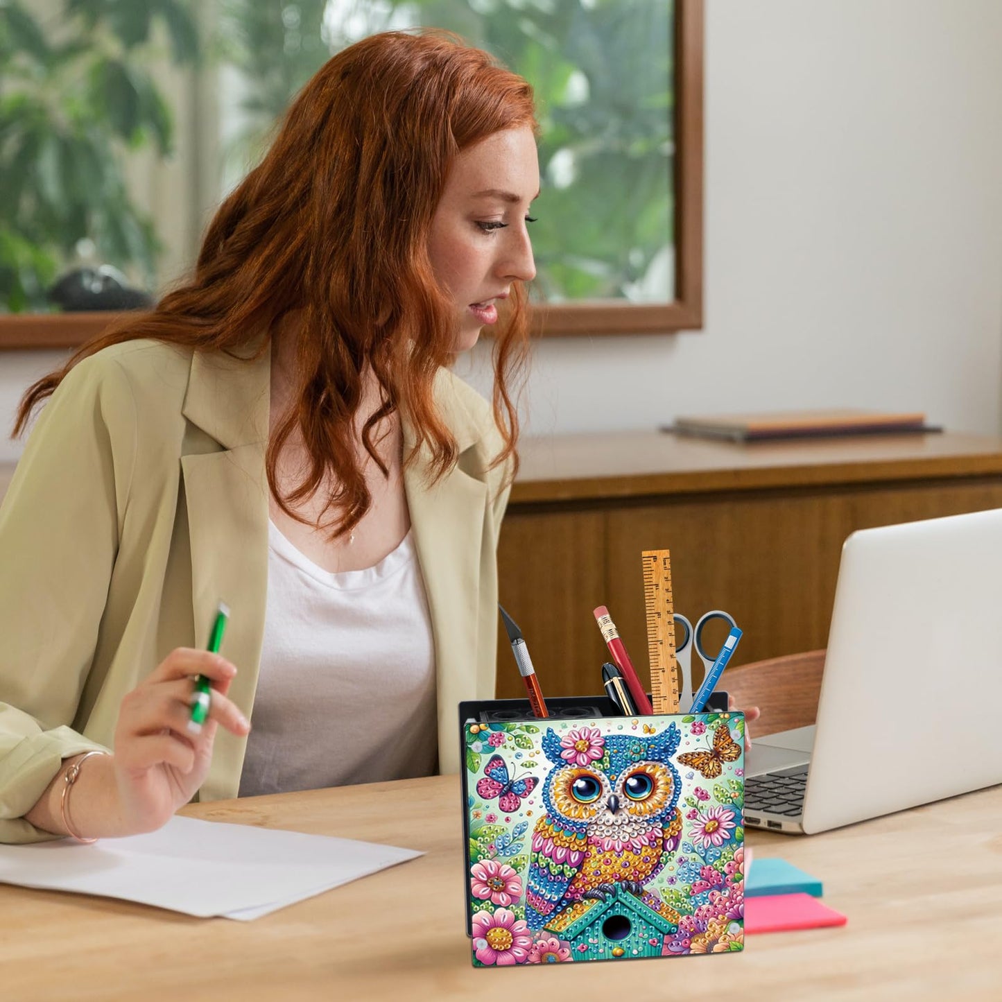 AiYuanzsh DIY 5D Diamond Painting Pen Holder – Cute Wise Owl Diamond Art Painting Pen Holder, Decorative Pencil Organizer