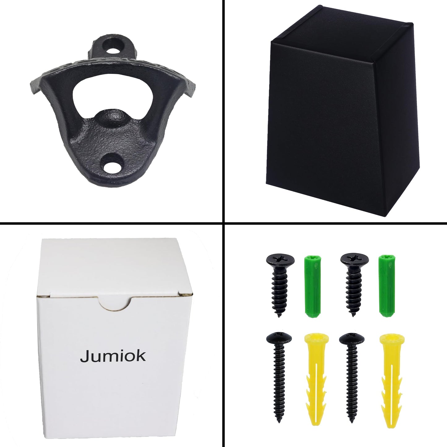 Jumiok Satin Black Cast Iron Bottle Opener Wall Mounted with Bottle Cap Catcher Narrow