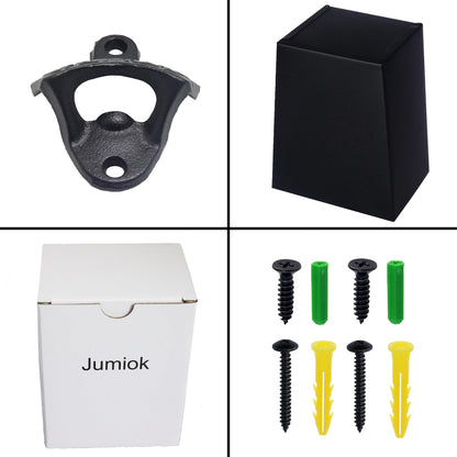 Jumiok Satin Black Cast Iron Bottle Opener Wall Mounted with Bottle Cap Catcher Narrow