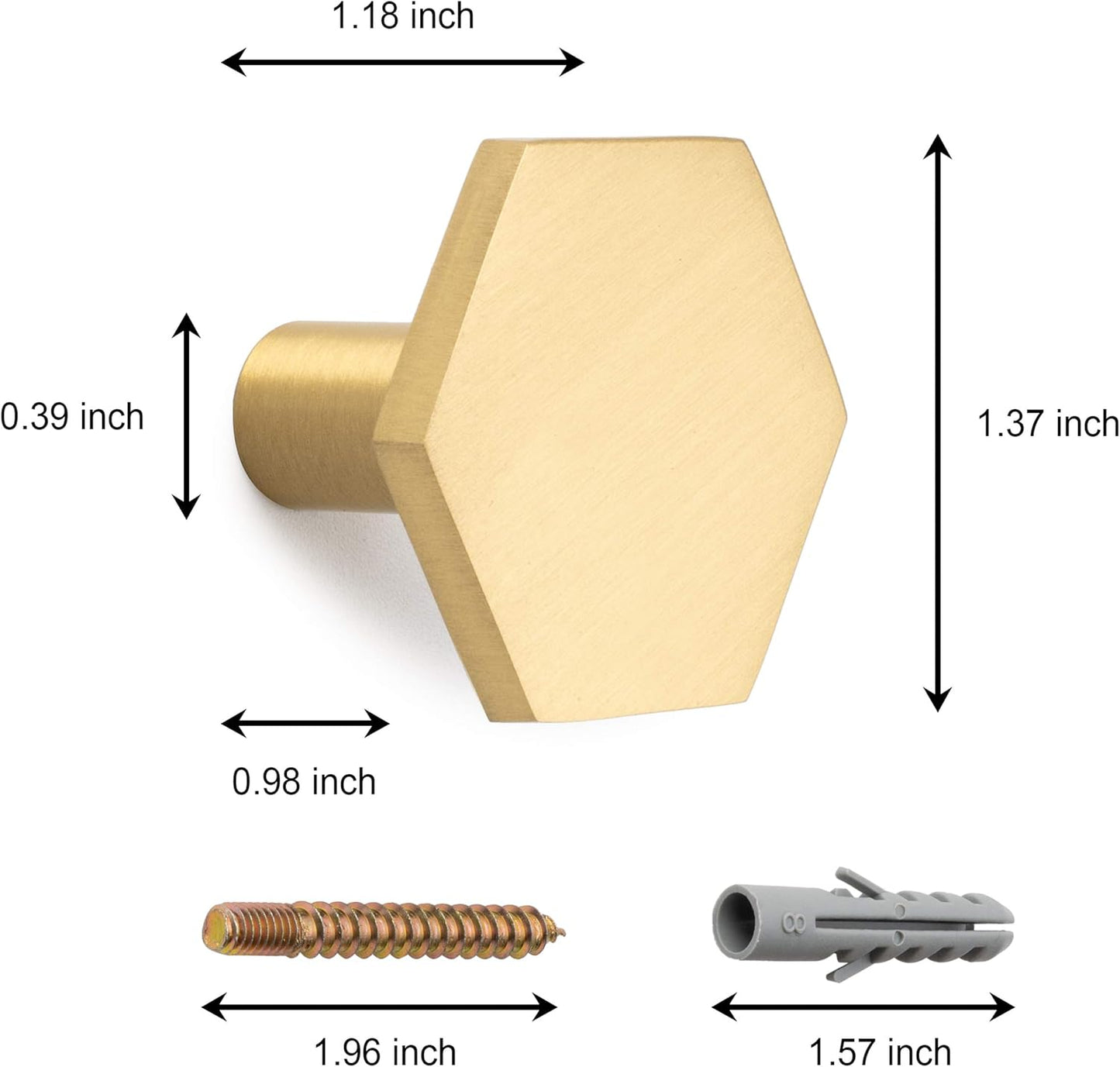 Modern Wall Hooks Made from Solid Brass, Ideal for Coats, Bags, Pack of 4 Decorative Coat Hooks (Hexagon)