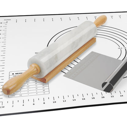 Koville African Natural Marble Rolling Pin, Non-Stick Polished Dough Roller, Pasta, Dumpling, Fondant, Pie Crust, Bread, Pizza Dough, Kitchen Baking Pastry Tools with Mat/Scraper（Namib Fantasy）