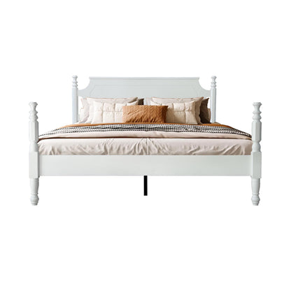 Solid Wood Queen Size Platform Frame, Headboard & Footboard, No Box Spring Needed, 12 Wooden Slats, Center Metal Legs, Slip-Free, Simple Assembly, Under Bed Storage, Pure White Finish, ROQ-39