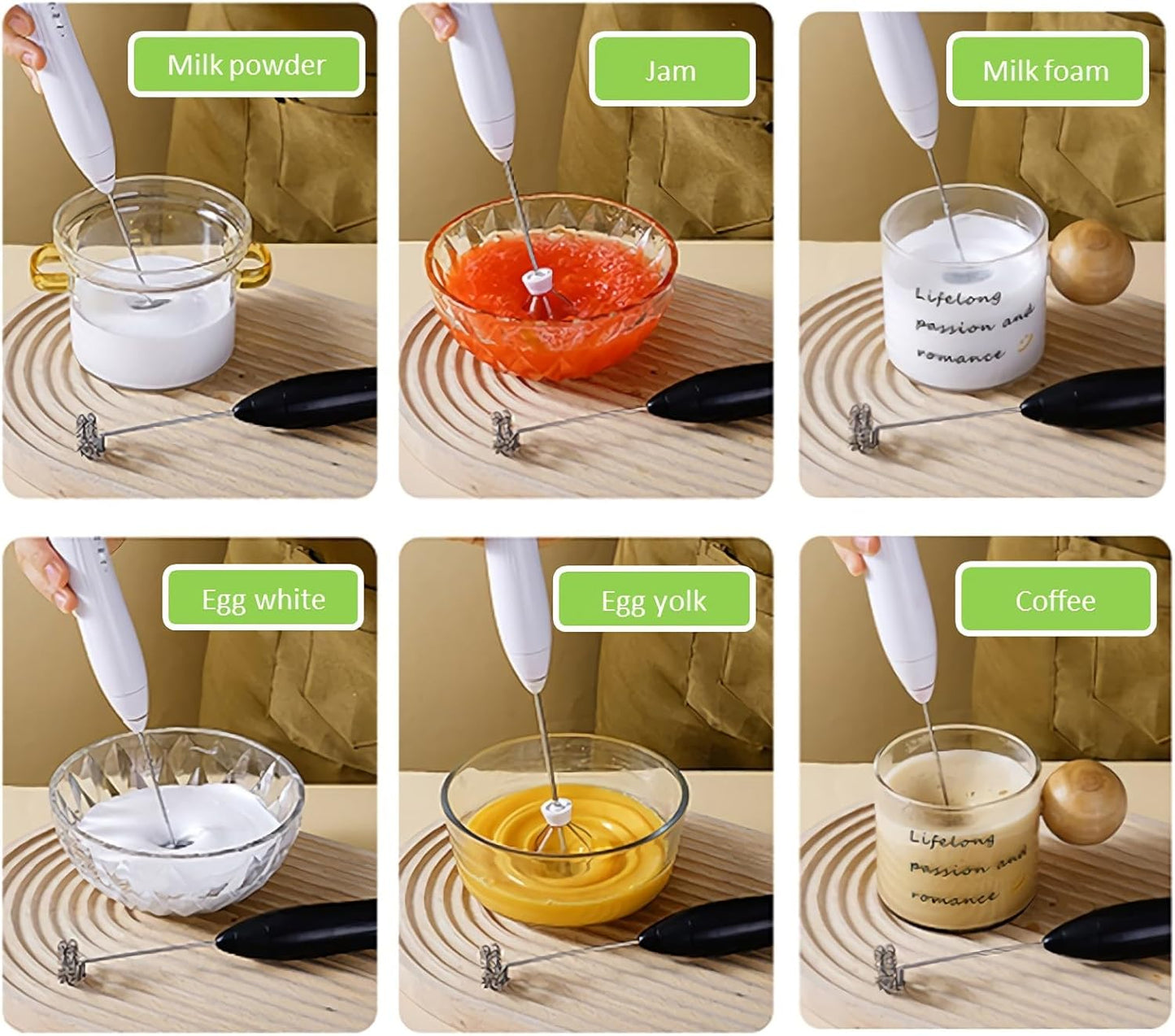 Electric Milk Frother for Matcha, Hot Chocolate, Coffee Creamer, Handheld Design, Type-C Rechargeable Blender (White)