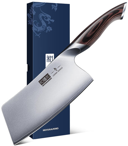 HOSHANHO Cleaver Knife 7 Inch, Ultra Sharp Japanese High Carbon Steel Vegetable Meat Cleaver, Multifunction Chopper Butcher Knife for Home Kitchen and Restaurant