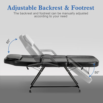 BarberPub Adjustable Tattoo Chair, 72" Multi-Purpose Facial Bed, Tattoo Treatment Table for Clients & Estheticians, 0015 (Black)