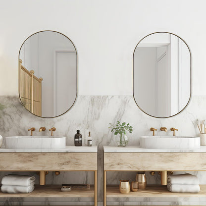 ANDY STAR 26x38 Inch Gold Oval Mirror, Oval Brass Mirror Pill Shaped Stainless Steel 1’’ Deep Metal Frame Wall Mounted Vertically & Horizontally Ideal for Limited Space