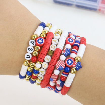YXFEIR 2480pcs Clay Beads & Charms Jewelry Making Kit, 4th of July White Red Blue Beads Bracelet with Clay Beads Glass Seed Beads, Patriotic-Themed Bracelet Making Kit with Letter Beads and Charms