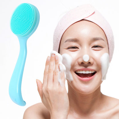 2 Pack Silicone Manual Facial Cleansing Brush, Skin Friendly Waterproof Face Cleaning Scrubber Exfoliator Cleanser for Blackheads Whiteheads Makeup Residues Removal- Blue & Pink
