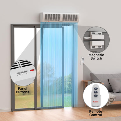 TURBRO 48-Inch Air Curtain Fan, Wall-Mounted Commercial Air Door with Magnetic Switch, 1530 CFM, Heavy-Duty Indoor Over Door Fan for Energy Efficiency, Dust, and Insect Control