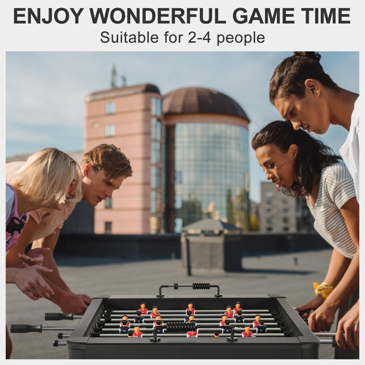 RAYKEEP 58" Foosball Table, Competition Soccer Table Game w/ 2 Balls for Adult Youth, Heavy-Duty Arcade Table Soccer for Home, Game Room (Black)
