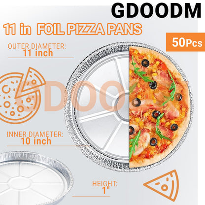 GDOODM 50 Pack Aluminum Pizza Pans Foil Pizza Pans, 11 Inch Round Disposable Pizza Pan Foil Focaccia Pan, Chocolate Cookies Cake Tin, Serving Platter Tray, Freezer & Oven Safe
