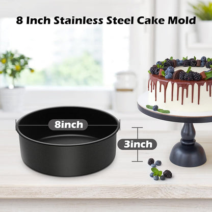 LIANYU 8 × 3 Inch Cake Pan Set of 3, Nonstick Stainless Steel Baking Pan for Cake, Rust Resistant