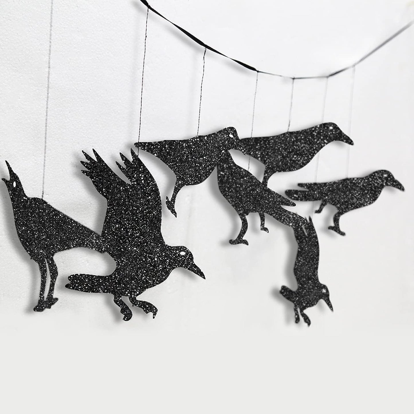 Cheerland Glitter Black Crow Cage Halloween Decorations Bird Raven Hanging Banners for Gothic Halloween Garland Backdrop Centerpiece Wall Cutouts for Horror Theme Birthday Wedding Yard Party Supplies