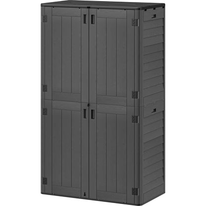 YITAHOME 60 cuft Vertical Outdoor Storage Shed with Shelf, Large Waterproof Storage Cabinet for Garden Shed, Tall Outdoor Storage Shed for Garage, Pool Storage, Resin, Lockable, Dark Gray