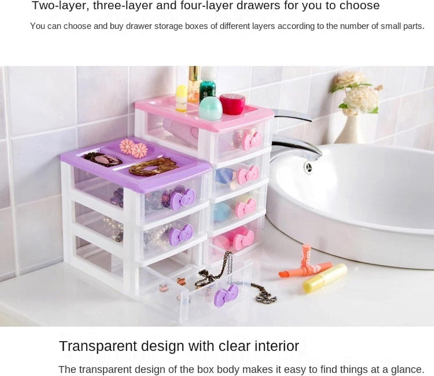 PEXIZUAN Kawaii Desk Organizer, Makeup Organizer, Room Accessories, 3 Layers