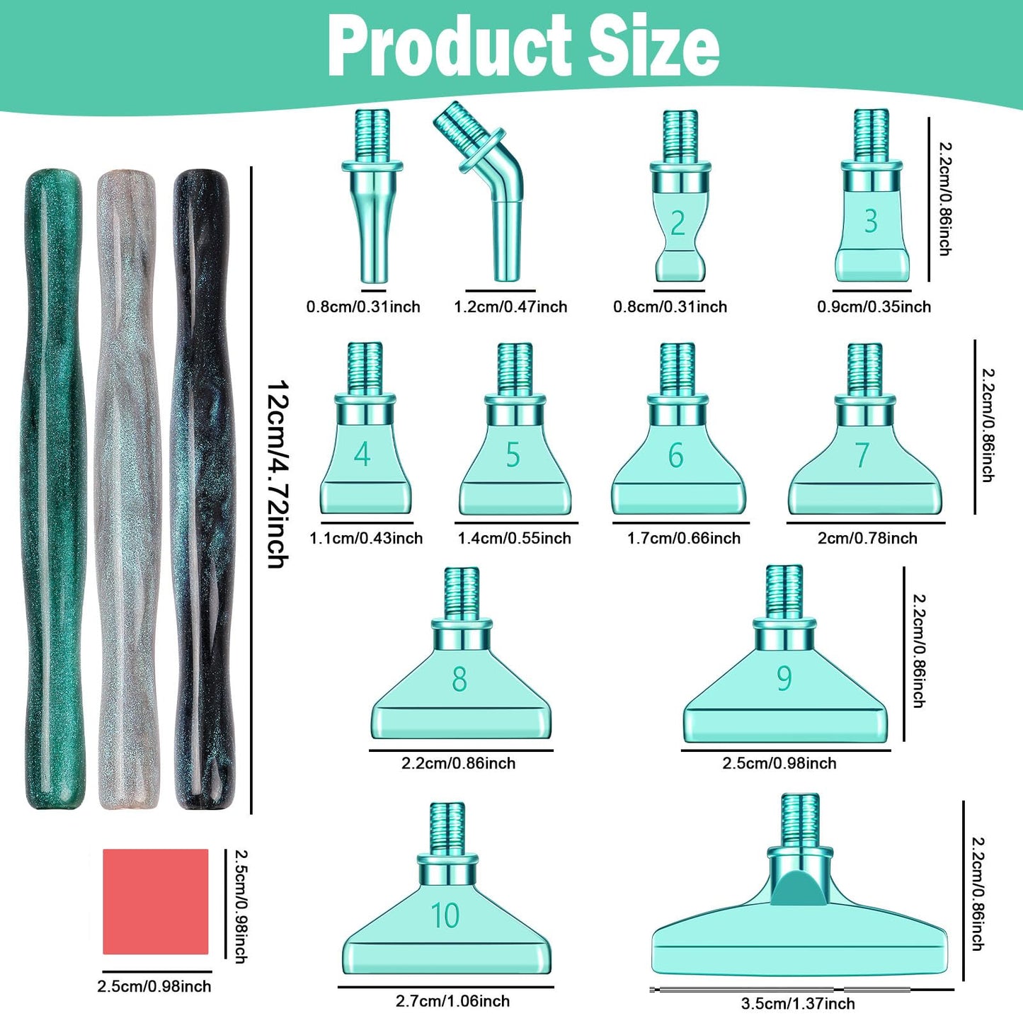 Snewvie Diamond Painting Pen Accessories Tools Set,3PCS Glitter Diamond Art Pen and 12Pcs Green Metal Screw Thread Multi Placer Tips,Resin Diamond Painting Drill Pens for DIY Diamond Art