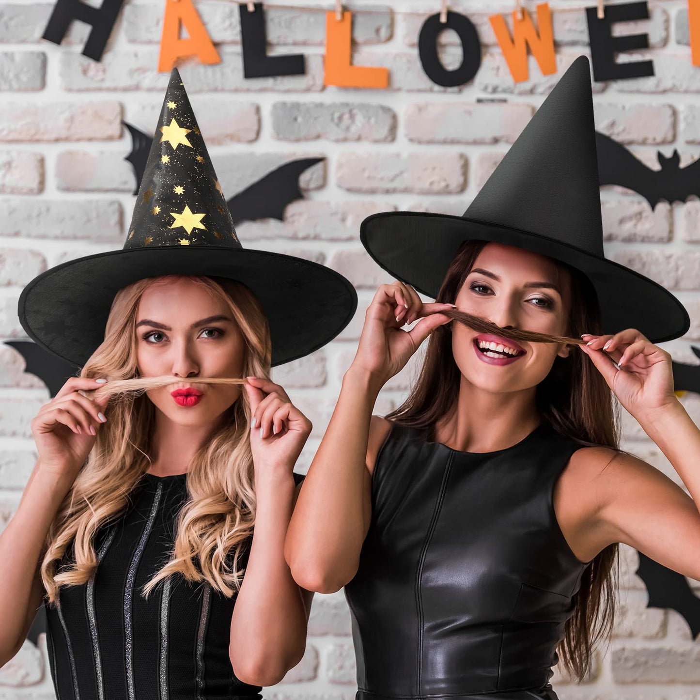 Jerify 18 Pieces Halloween Witch Hat 4 Different Designs Halloween' Party Wizard Hats Costumes Accessories Witch Party Costumes Decorations