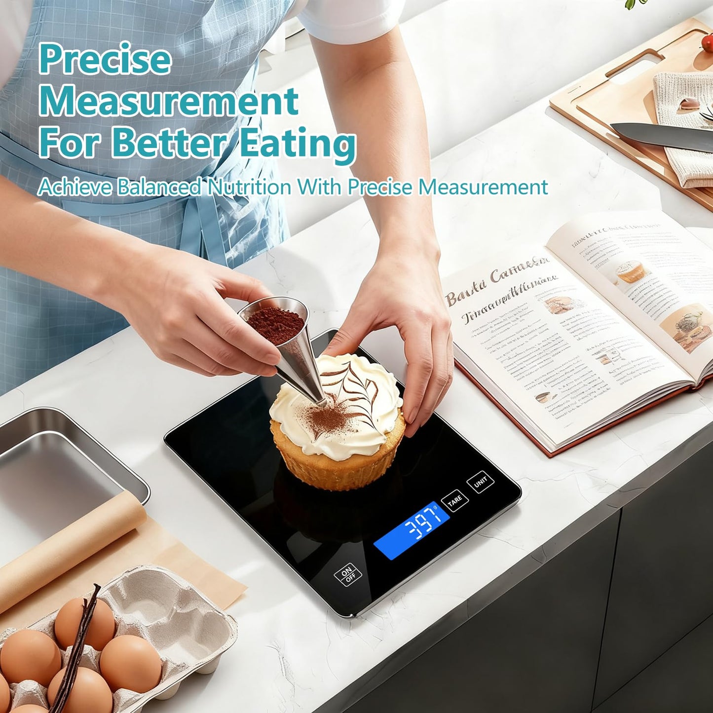Food Kitchen Scale, Digital Food Scale 33lb/15kg Digital Kitchen Scale Precisely Measures Grams and Ounces for Meal Prep Baking and Cooking, Rechargeable 304 Stainless Steel Kitchen Scale Black