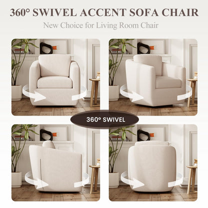 MALOL 360° Swivel Accent Chair Set of 2- Comfy Living Room Armchair No-Sag Foam & Sturdy Metal Base with Pillow, Fully Assembled Swivel Accent Single Sofa for Bedroom Living Room, Office, Beige