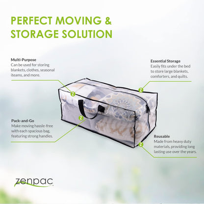 Clear Storage Bags, 3 Pack Zippered Moving Bags, Heavy Duty Transparent Totes for Packing and Organizing