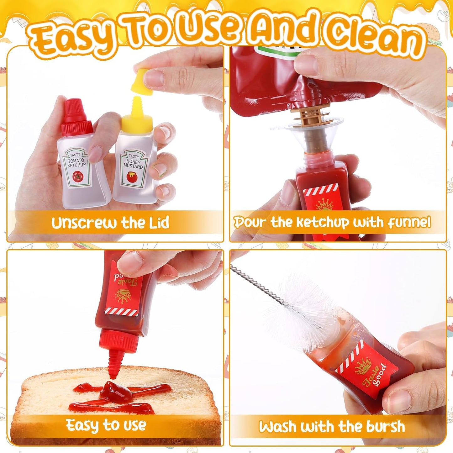 16 25ml pcs Mini Ketchup Bottles Plastic Portable Condiment Squeeze Bottles for Kids Adults Office Lunchbox Picnic Oil