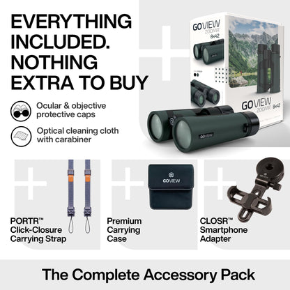 GOVIEW ZOOMR 10x42 Binoculars — Lightweight, Durbale Binoculars for Adults w/Smartphone Adapter GFRP Housing, Anti-Fog & Multi-Coated Lens — for Birdwatching, Wildlife, Boating, Oak Green