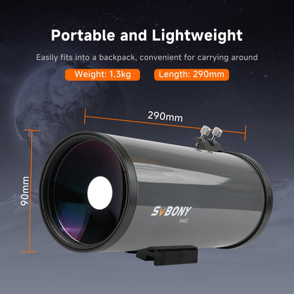 SVBONY MK90 Spotting Scope, Maksutov Cassegrain Telescope for Adults Astronomy, 90mm Aperture, Compact and Lightweight Spotting Scope for Terrestrial and Sky Viewing, Planet Visual and Photography