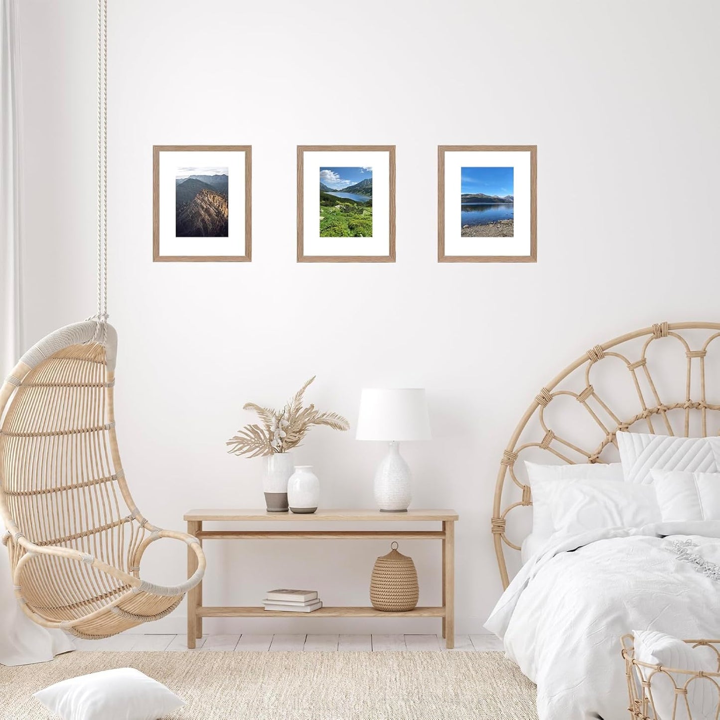 Skiennix 8x10 Picture Frame - Rustic Brown Wall Hanging & Tabletop Display with 5x7 Mat