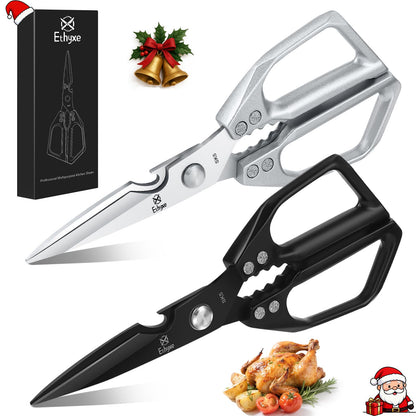 Ethyxe Kitchen Scissors Set - Heavy Duty Japanese Style, Dishwasher Safe, All Purpose Meat Cutting Shears, Sharp Food Scissors for Chicken Bones, Turkey, Fish & Vegetables