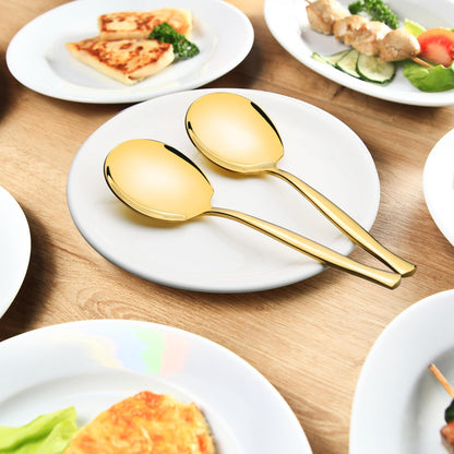 Sadstory 8 Pieces Stainless Steel Serving Spoons, Gold Banquet Serving Spoons