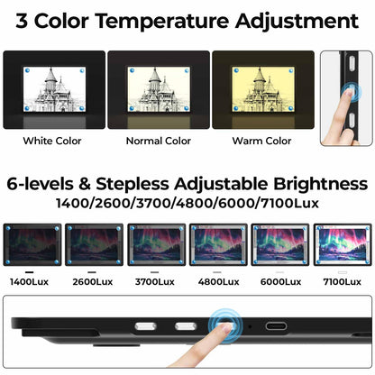 Heanolier Rechargeable A4 Light Board with Stand & Padded Case,7100Lux Bright Magnetic Light Pad with Side Buttons,Wireless Light Box for Tracing,LED Light Table for Diamond Painting,Sketching,Drawing
