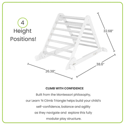 Little Partners Learn 'N Climb Foldable Wooden Climbing Triangle, Wood Climbing Gym for Toddlers, Triangle Climber for Skill-Building and Active Play, Soft White