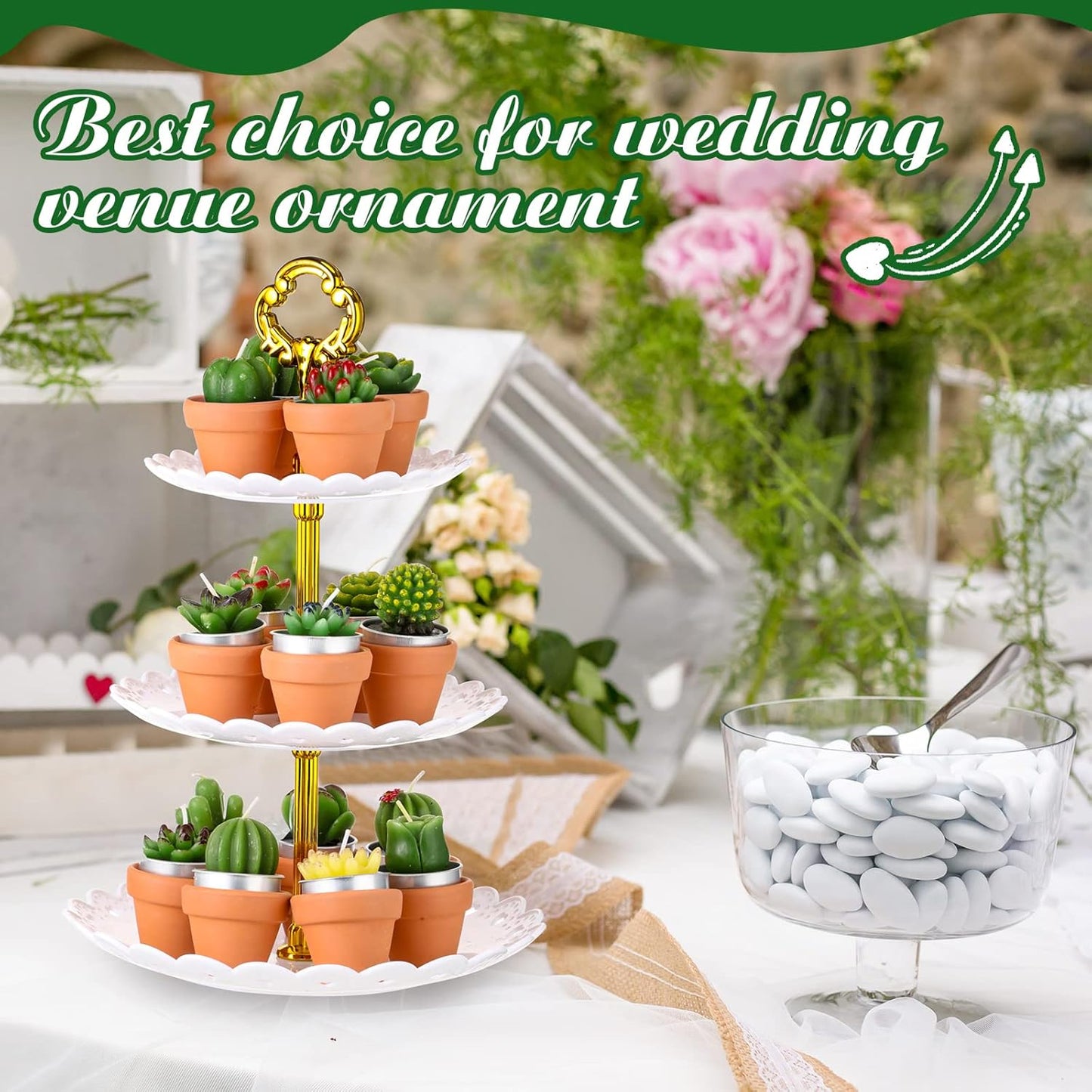 18 Treela Pcs Succulent Cactus Tealight Candles Handmade Tea Lights Baby Shower Plant Candle Gift with Mini Terracotta