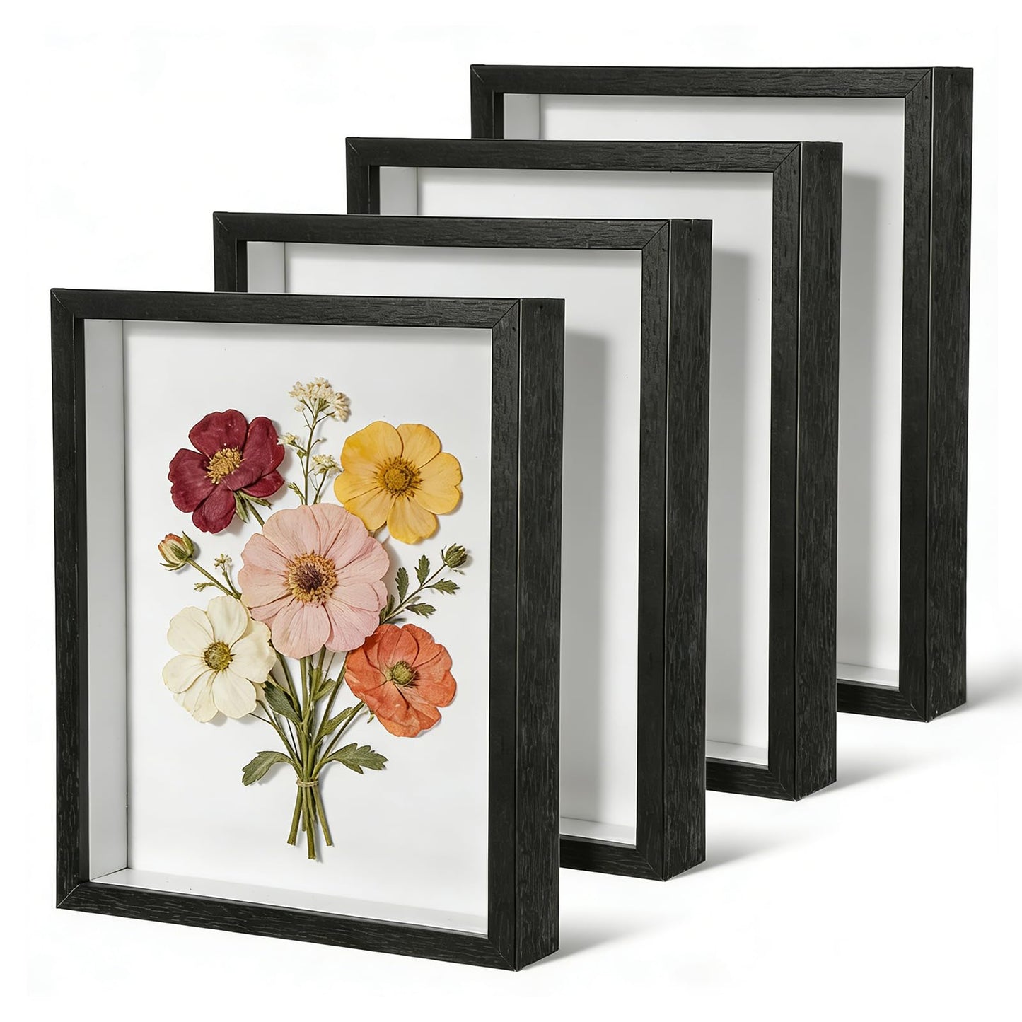 HANLANXUE 4 Pack 8 x 10 Shadow Box Frame, Shadow Boxes Display Cases 3D Wood Deep Shadowbox for Photos, Dried Flowers, Handicrafts Picture Frames for Wall Tabletop(Black)