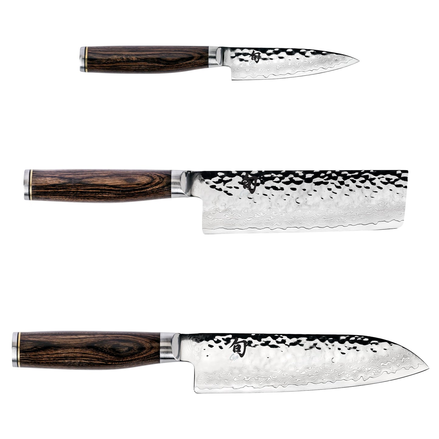 Shun Premier 3 Piece Japan Starter Set, Includes 7" Santoku, 4" Paring & 5.5" Nakiri Knives, Handcrafted Japanese Knife Set, VG-MAX Core with Damascus Stainless Steel Cladding, Pakkawood Handle