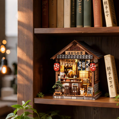 Kubelyx Book Nook Kit - DIY Miniature Doll House Kits for Adults and Teens, Craft Lovers' 3D Wooden Puzzle Bookshelf Decor with LED Light, Gifts for Family and Friends (Sakura Alley Sake Bar)