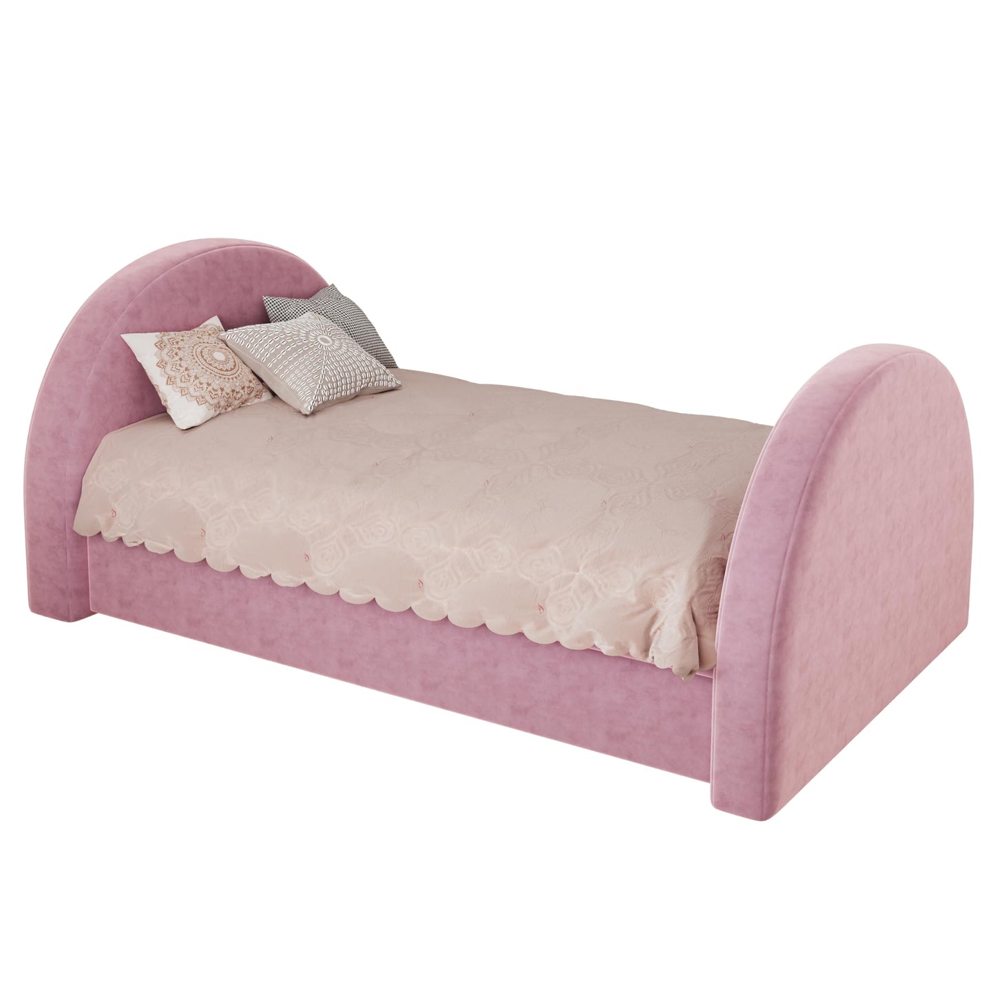 Christopher Knight Home Leonhart Velvet Upholstered Twin Size Bed Frames with Headboard/Footboard, Day Bed Frame Twin with Pull-Out Functionality, Iron Frame + Wooden Slat Trundle Bed Twin, Pink
