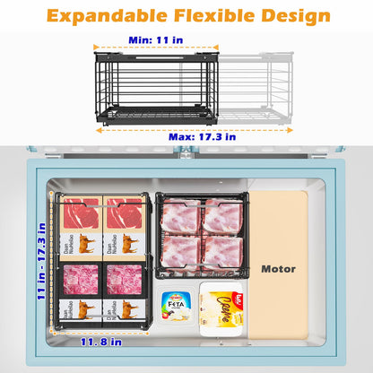 NADAMOO Freezer Organizer Bins, 2 Packs Large Expandable Stackable Chest Freezer Containers with Handle, Metal Adjustable Storage Baskets for Fridge, Deep Freezer, Cabinet, Kitchen, Pantry - Black