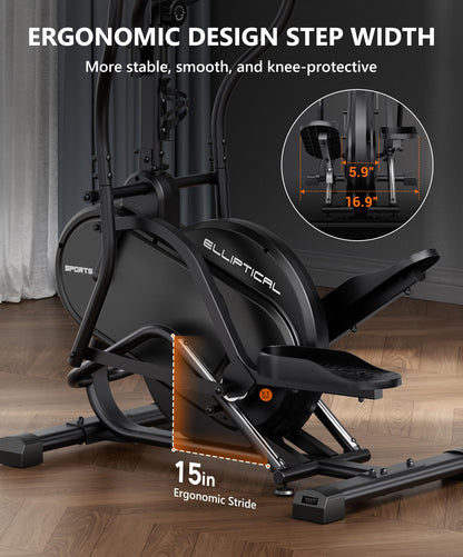 THERUN Elliptical Exercise Machine, Cardio Climber Elliptical Machine for Home, Stair Stepper Elliptical Training Machines w/ 13LBS&18LBS Flywheel, 16 Levels Resistance (18LBS Flywheel Grey)