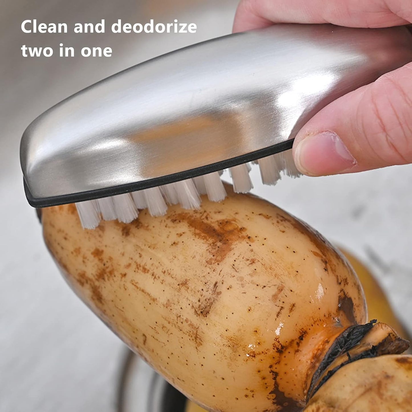 Ergonomic 304 Stainless Steel Cleaning Brush - Fruit & Vegetable Scrubber for Kitchen Hygiene