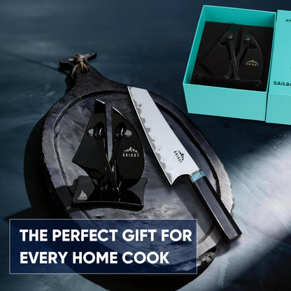 Grihot VN3 Professional Knife Sharpener | 3-Action Streamlined Sailboat Design for Effortless Knife Sharpening - The Ultimate Tool for Precision 11 to 21 Degree Angles (Obsidian Color)
