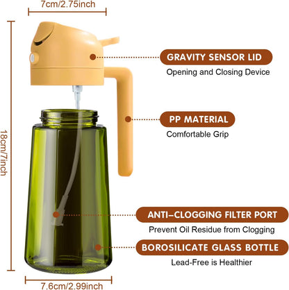 YARRAMATE Dark Green Glass Oil Sprayer - 16oz Light-Blocking 2-in-1 Olive Oil Dispenser for Cooking | Food-Grade Mister for Air Fryer & BBQ