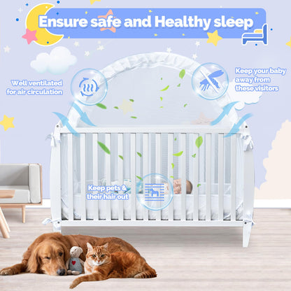 Baby Crib Tent Safety Net to Keep Baby in, Pop Up Crib Tent Canopy Keep Baby from Climbing Out, Mosquito Net for Baby Crib, Ultra Stable Frame, Durable Strong Self-Locking Zipper, White