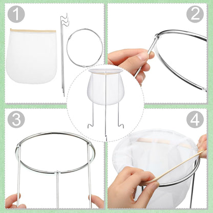 2 Pack White and Silver Jelly Strainer Stand with Bag Reusable Jelly Filter Bags for Straining Stainless Steel Sieve